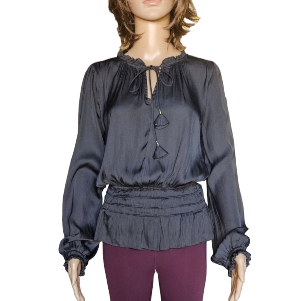 Current Air Long Sleeve Ruched Peasant Blouse